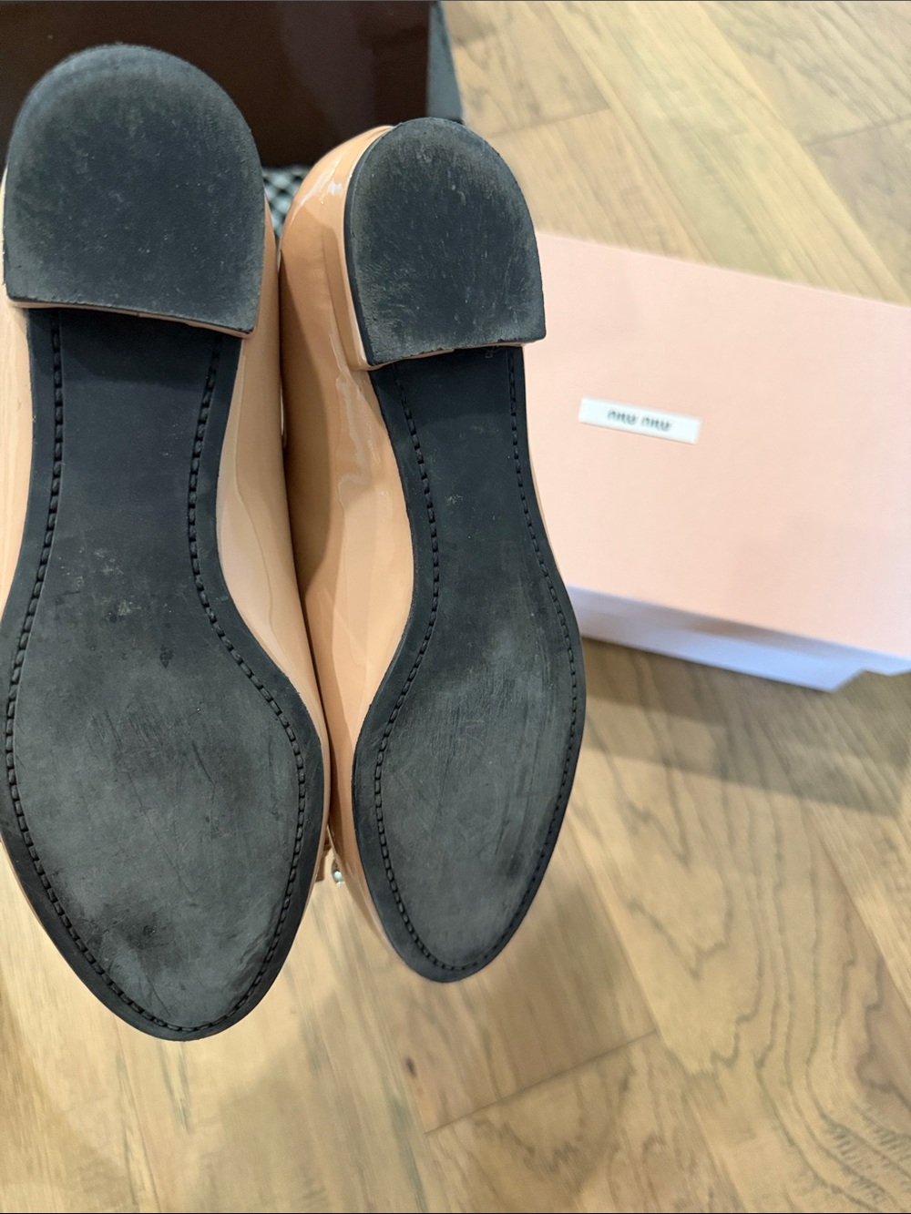 Miu Miu Blush Leather Ballet Flats with Crystal Brooch - Picture 3 of 3